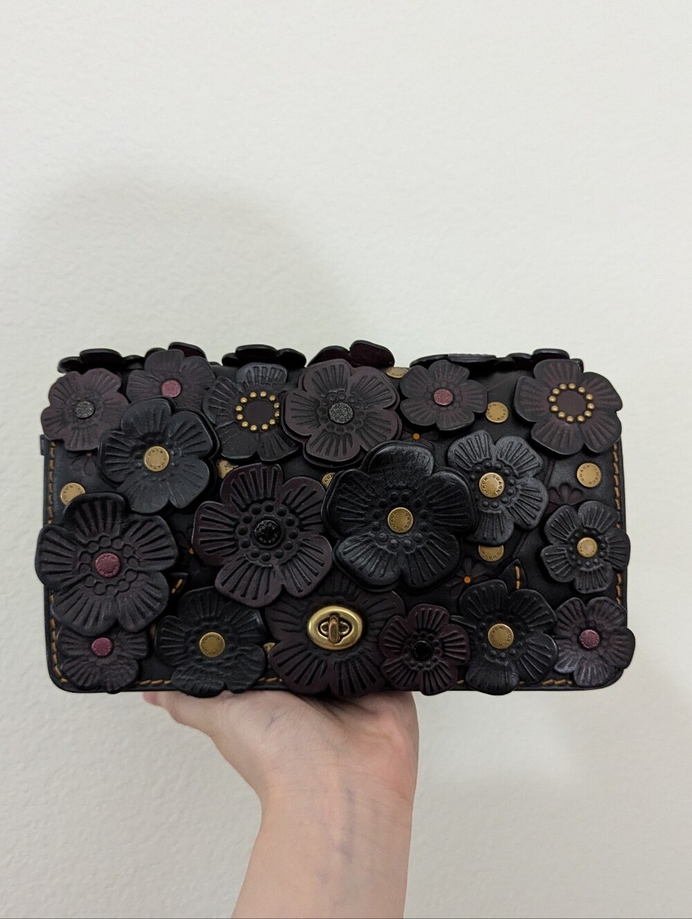 Coach 1941 Dinky Tea Rose Black Glovetanned Leather Floral Crossbody